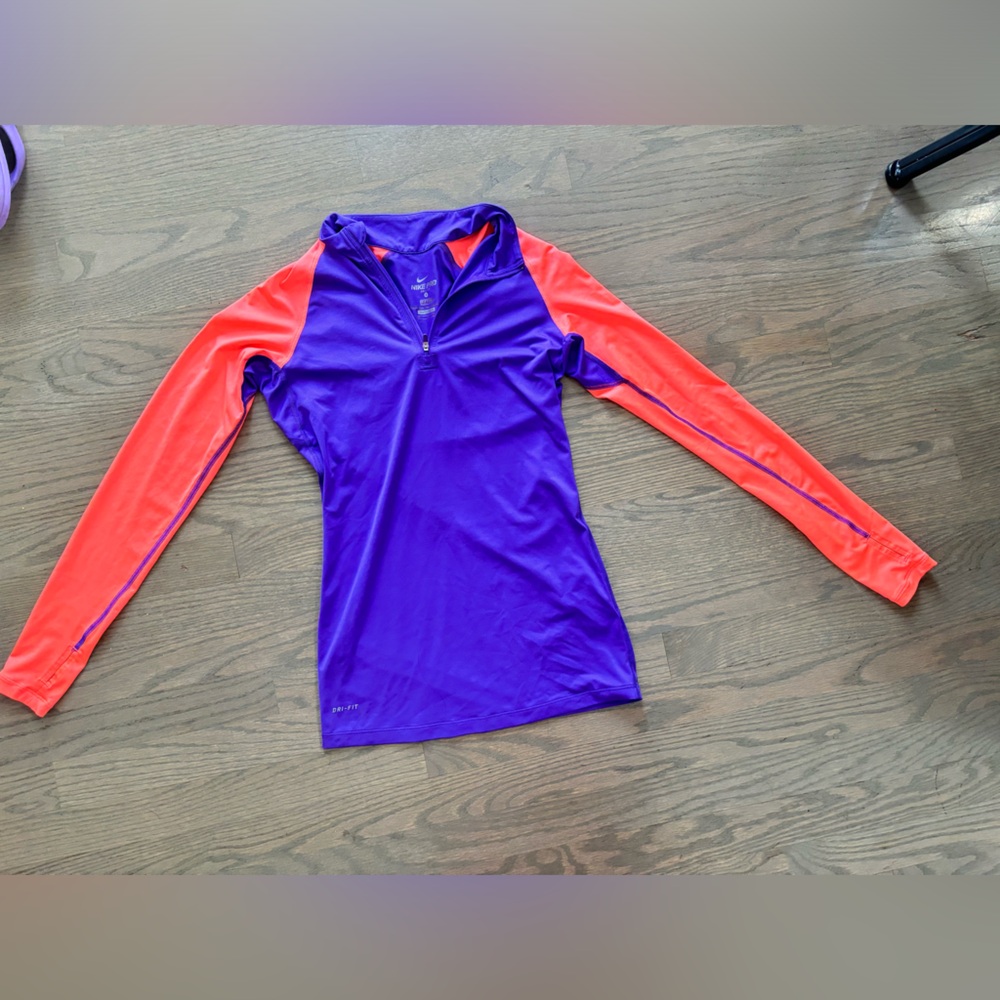 NIKE Pro dri-fit fitted 1/4 zip pullover purple orange women’s size small